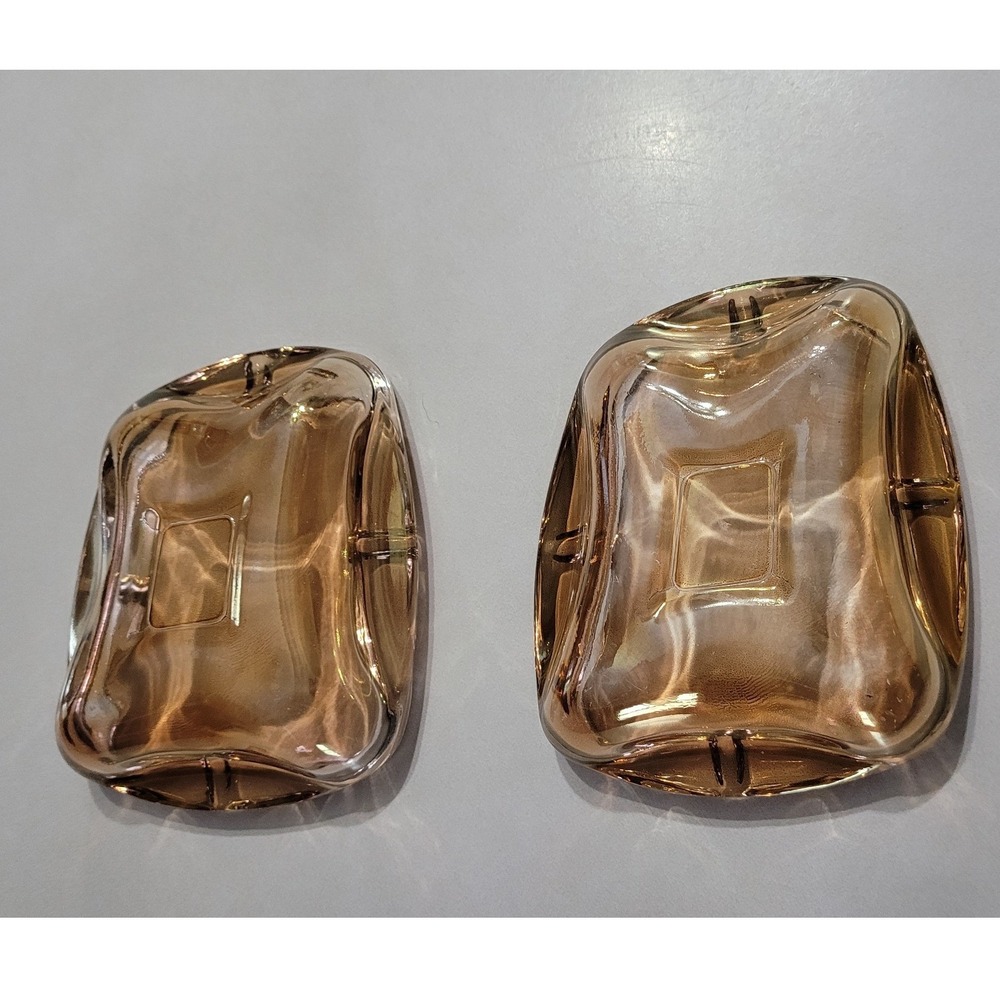 Vintage pinkish‎ brown Glass Ashtray Set Mid Century Modern MCM Retro 2 Pieces